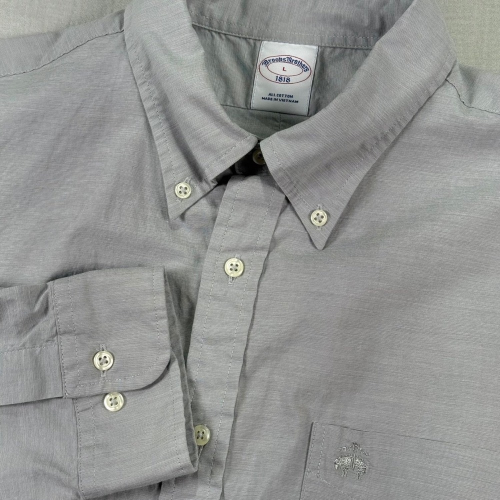 Brooks Brothers 1818 Button Down‎ Shirt Mens Large Golden Fleece Pocket Gray